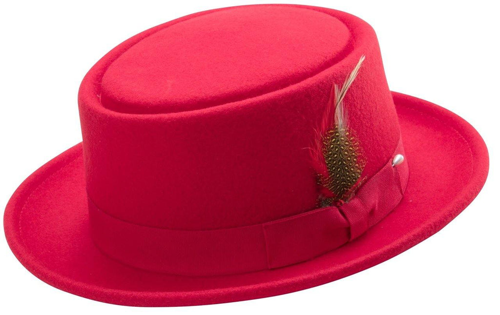 Montique Men's Red Classic Pork Pie Felt Hat H12 - Suits & More