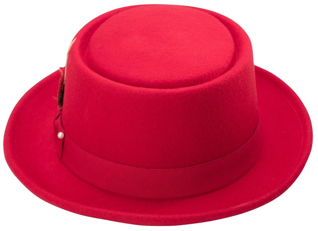 Montique Men's Red Classic Pork Pie Felt Hat H12 - Suits & More