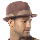 Montique Men's Brown Fedora Stingy Brim Felt Hat H1634 - Suits & More