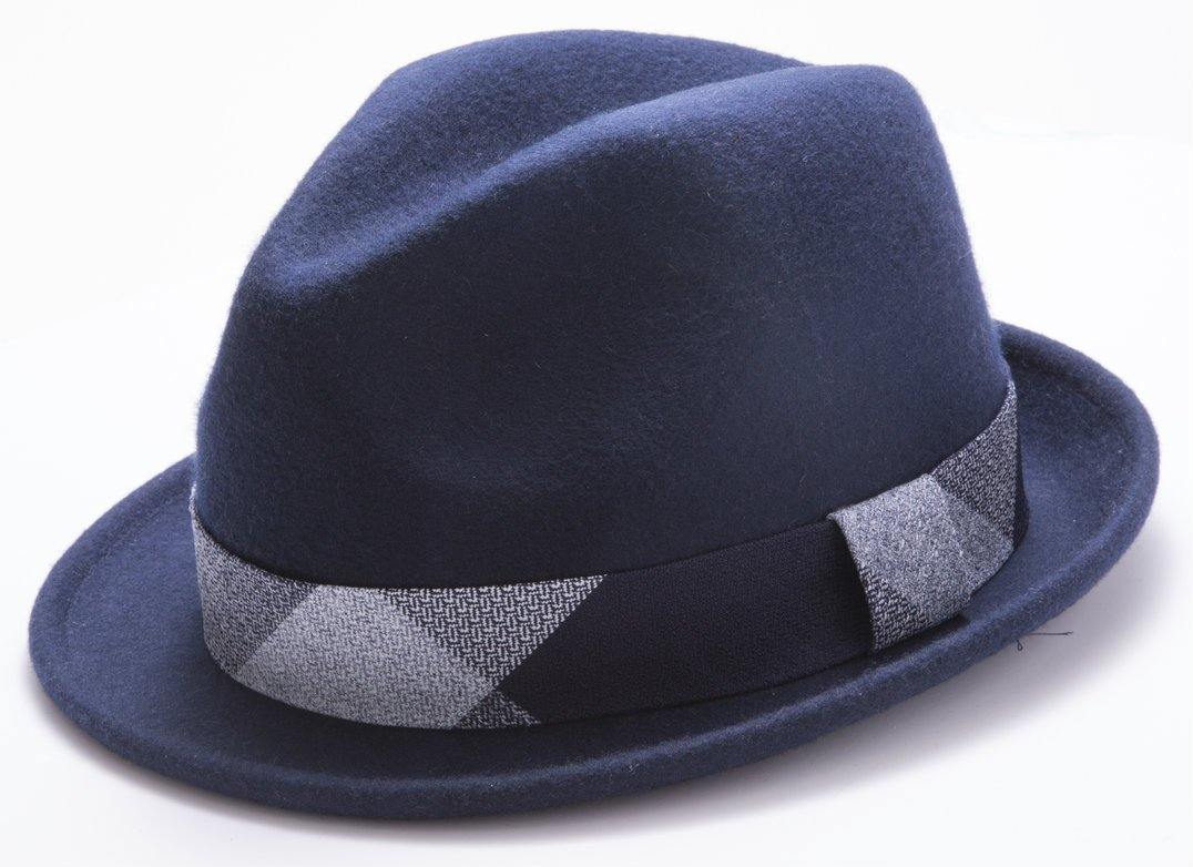 Montique Men's Navy Fedora Stingy Brim Felt Hat H1634 - Suits & More