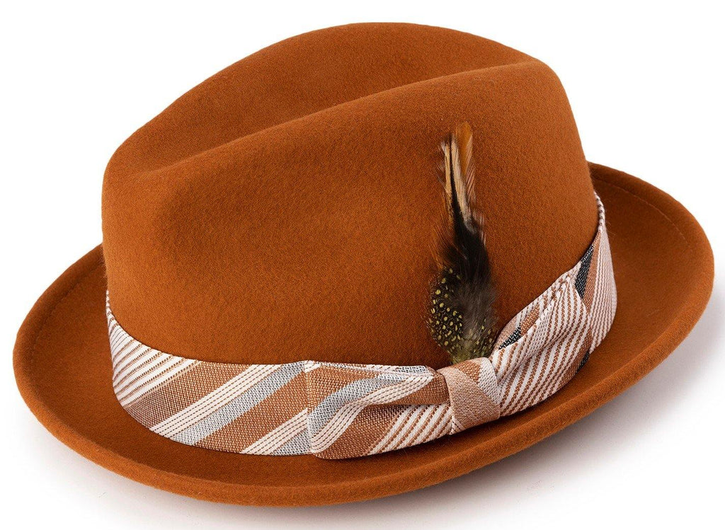 Montique Men's Cognac Color Wool Felt Dress Hat H-1923 - Suits & More