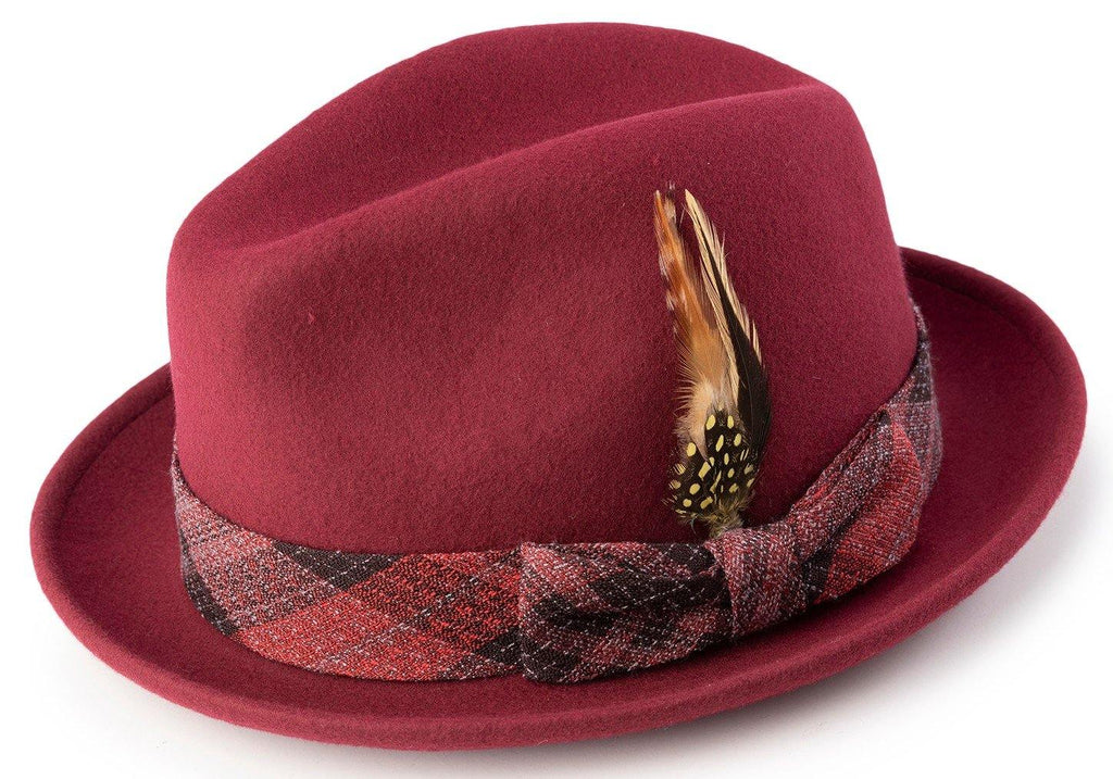 Montique Men's Brick Color Stingy Brim Wool Felt Pinch Hat H-1983 - Suits & More