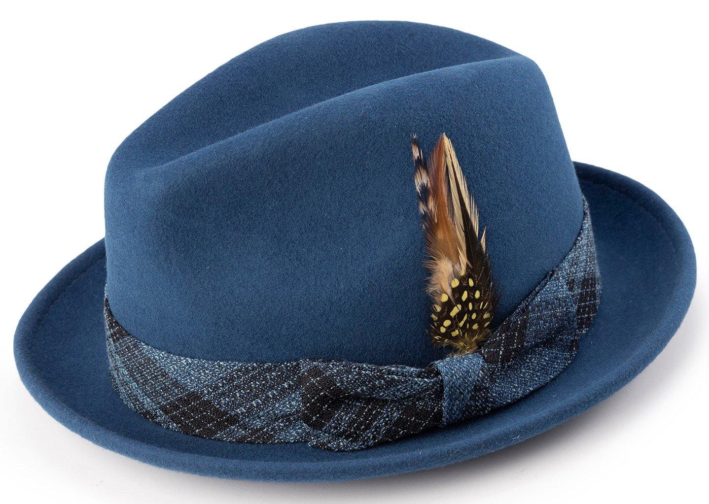 Montique Men's Sapphire Color Stingy Brim Wool Felt Pinch Hat H-1983 - Suits & More