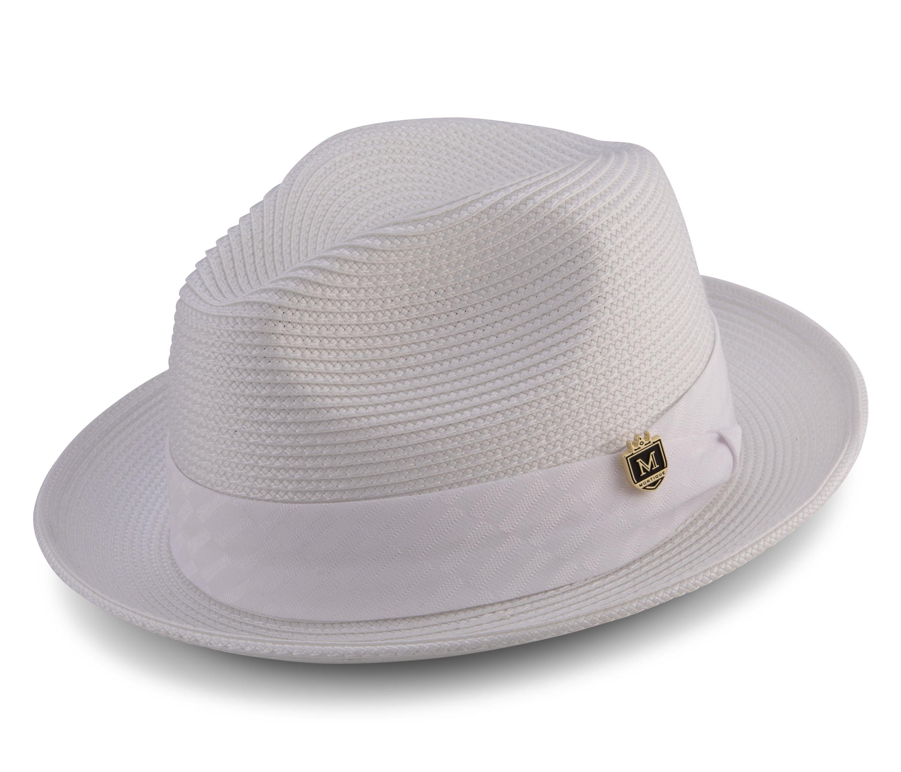 Men's Braided Two Tone Snap Brim Pinch Fedora Hat in White H-2054 - Suits & More
