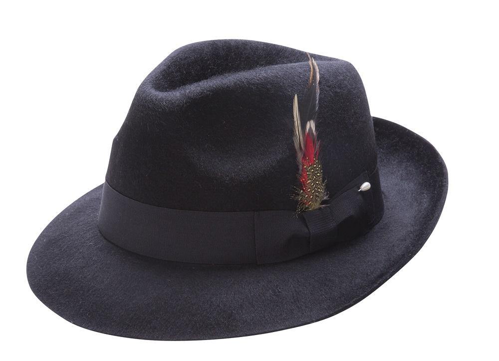 Black Fur-Felt Pinch Fedora Hat H48 - Suits & More