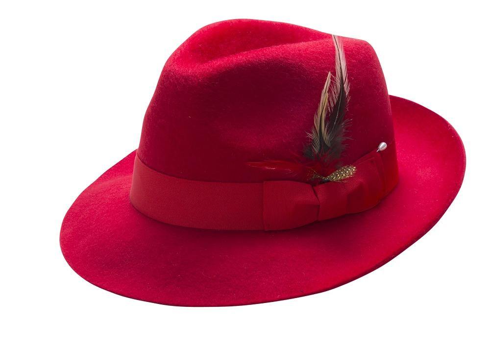 Red Fur-Felt Pinch Fedora Hat H48 - Suits & More