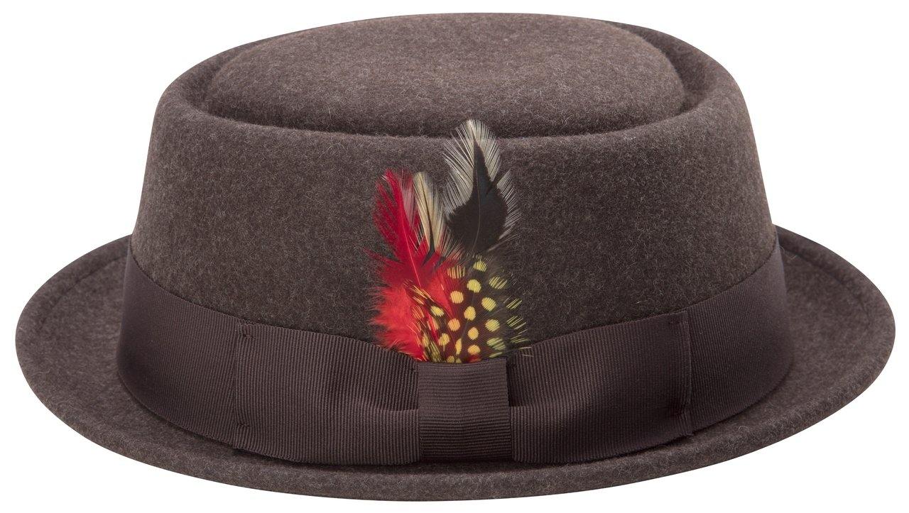 Montique Men's Brown Soft Rabbit Wool Snap Brim Pork Pie Teardrop Dent Hat H52 - Suits & More