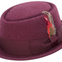 Prestique Collection: Men's Burgundy Soft Rabbit Wool Snap Brim Pork Pie Teardrop Dent Hat