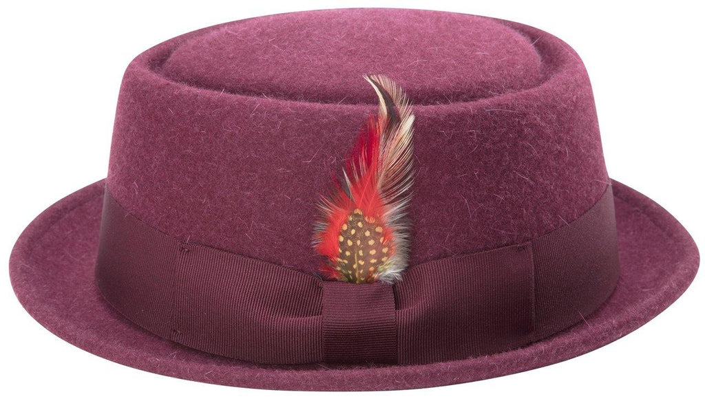 Montique Men's Burgundy Soft Rabbit Wool Snap Brim Pork Pie Teardrop Dent Hat H52 - Suits & More