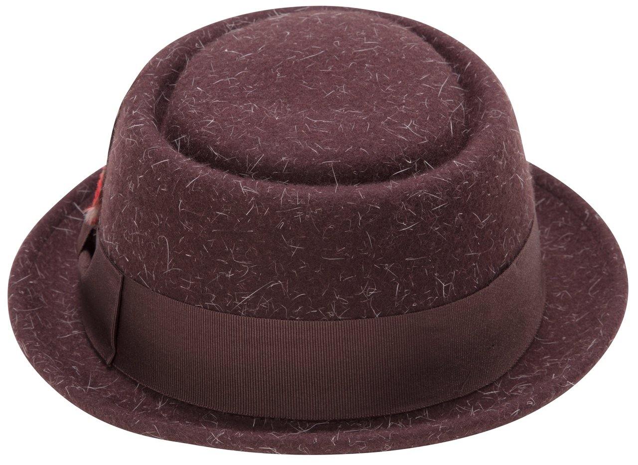 Montique Men's Heather Brown Soft Rabbit Wool Snap Brim Pork Pie Teardrop Dent Hat H52 - Suits & More
