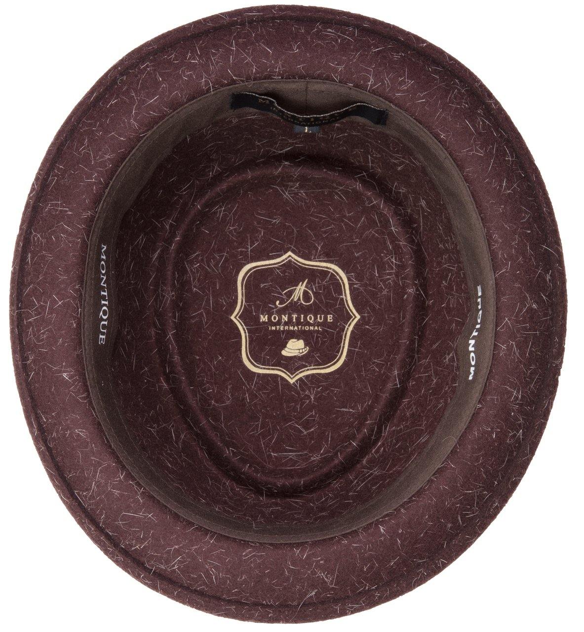 Montique Men's Heather Brown Soft Rabbit Wool Snap Brim Pork Pie Teardrop Dent Hat H52 - Suits & More