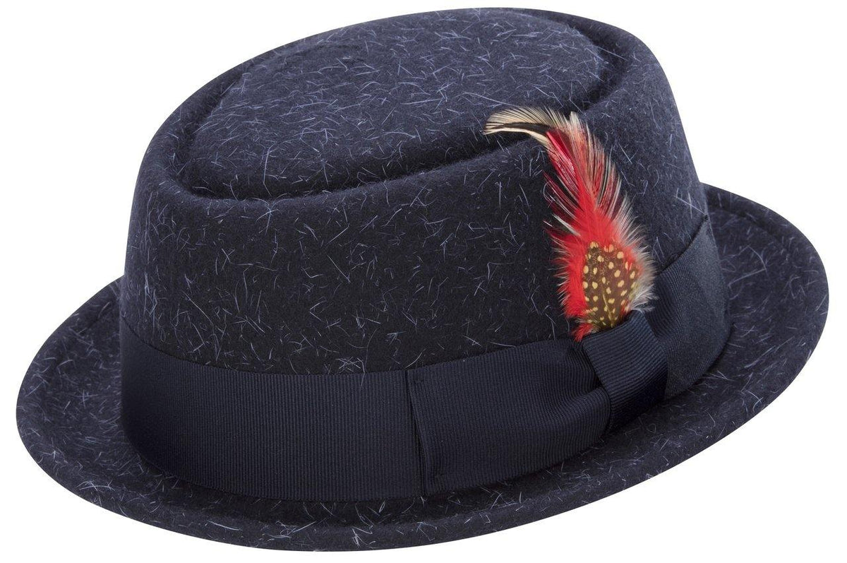Montique Men's Navy Soft Rabbit Wool Snap Brim Pork Pie Teardrop Dent Hat H52 - Suits & More