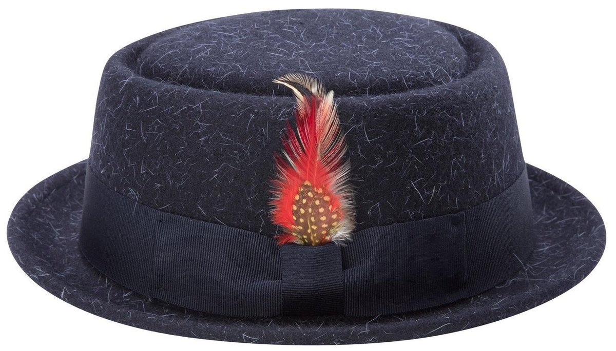 Montique Men's Navy Soft Rabbit Wool Snap Brim Pork Pie Teardrop Dent Hat H52 - Suits & More