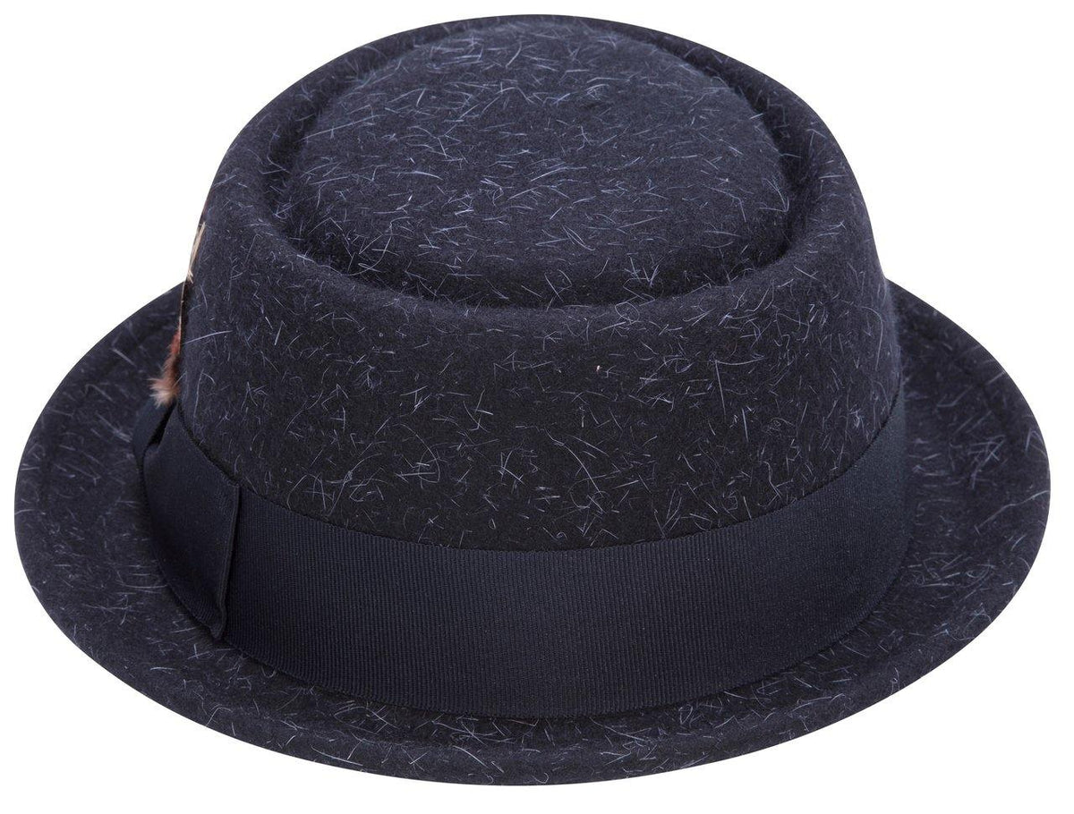 Montique Men's Navy Soft Rabbit Wool Snap Brim Pork Pie Teardrop Dent Hat H52 - Suits & More
