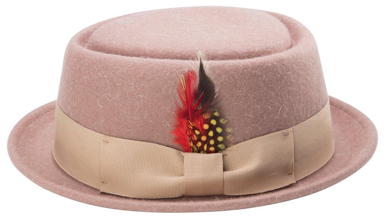 Montique Men's Tan Soft Rabbit Wool Snap Brim Pork Pie Teardrop Dent Hat H52 - Suits & More