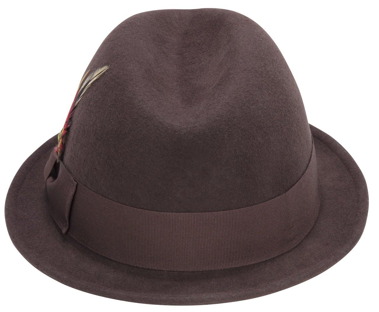 Montique Men's Brown Center Crease Stingy Snap Brim Hard Felt Fedora Hat H53 - Suits & More