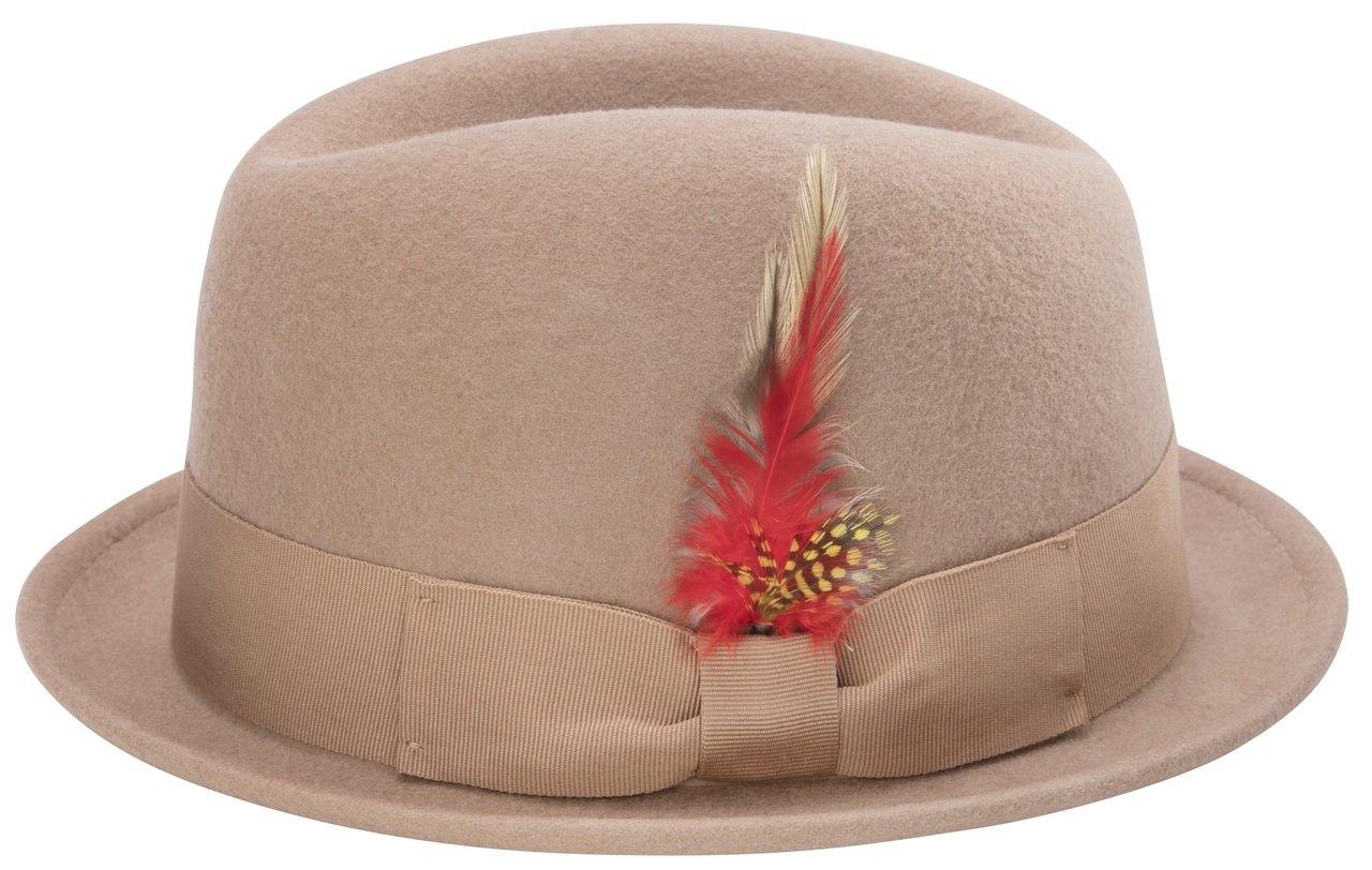 Montique Men's Camel Center Crease Stingy Snap Brim Hard Felt Fedora Hat H53 - Suits & More