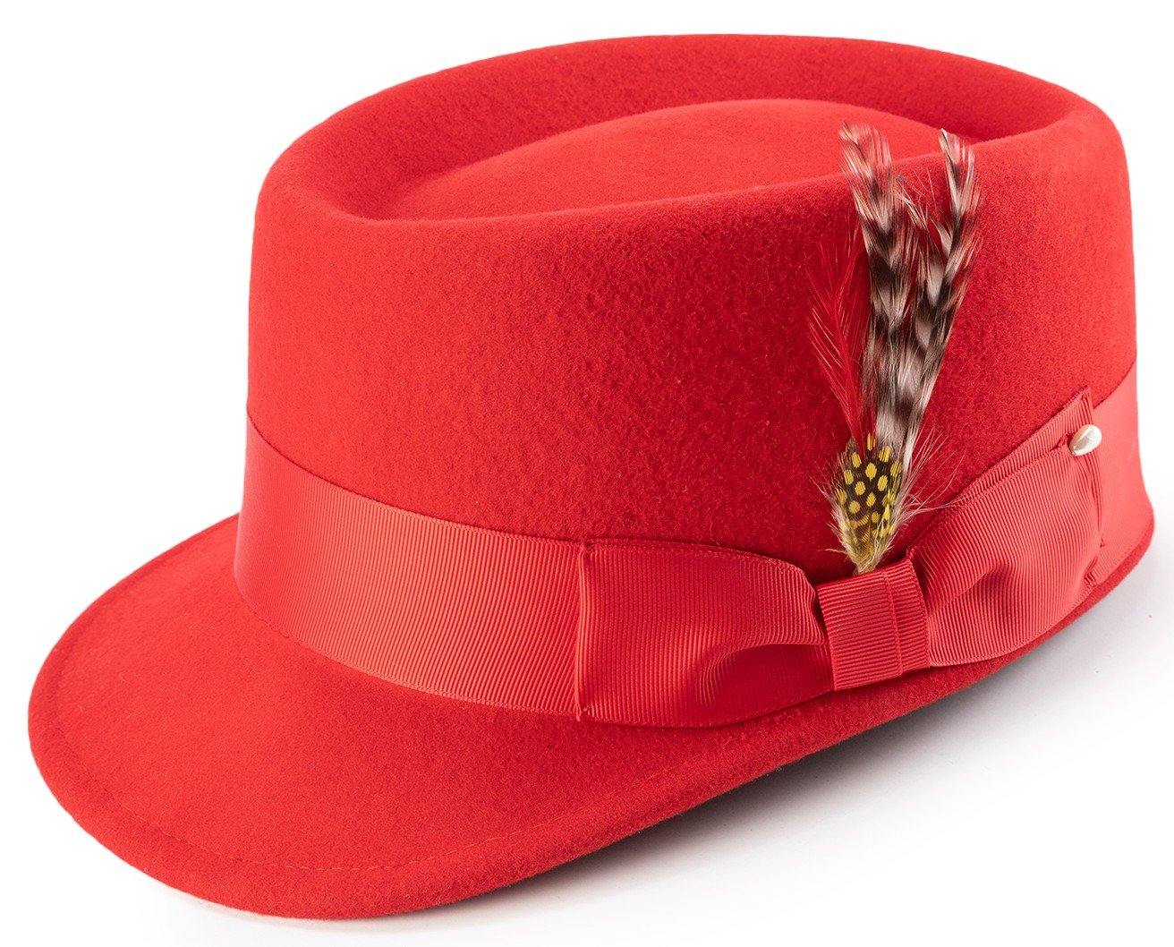 Montique Men's Red Color Round Crown Shape Wool Felt Hat H-59 - Suits & More