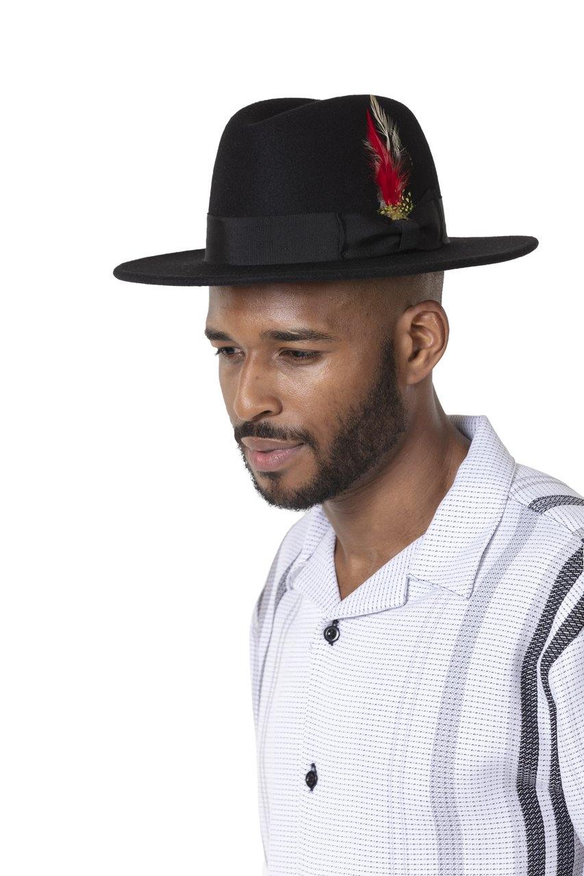 Montique Men's Black Center Crease Wide Flat Brim 2 7/8 Wool Felt Hat H61 - Suits & More
