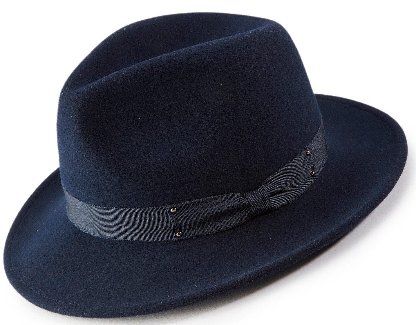 navy wool felt wide brim fedora hat