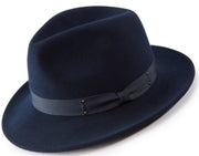 Navy Wool Felt Wide Brim Fedora Hat by Montique