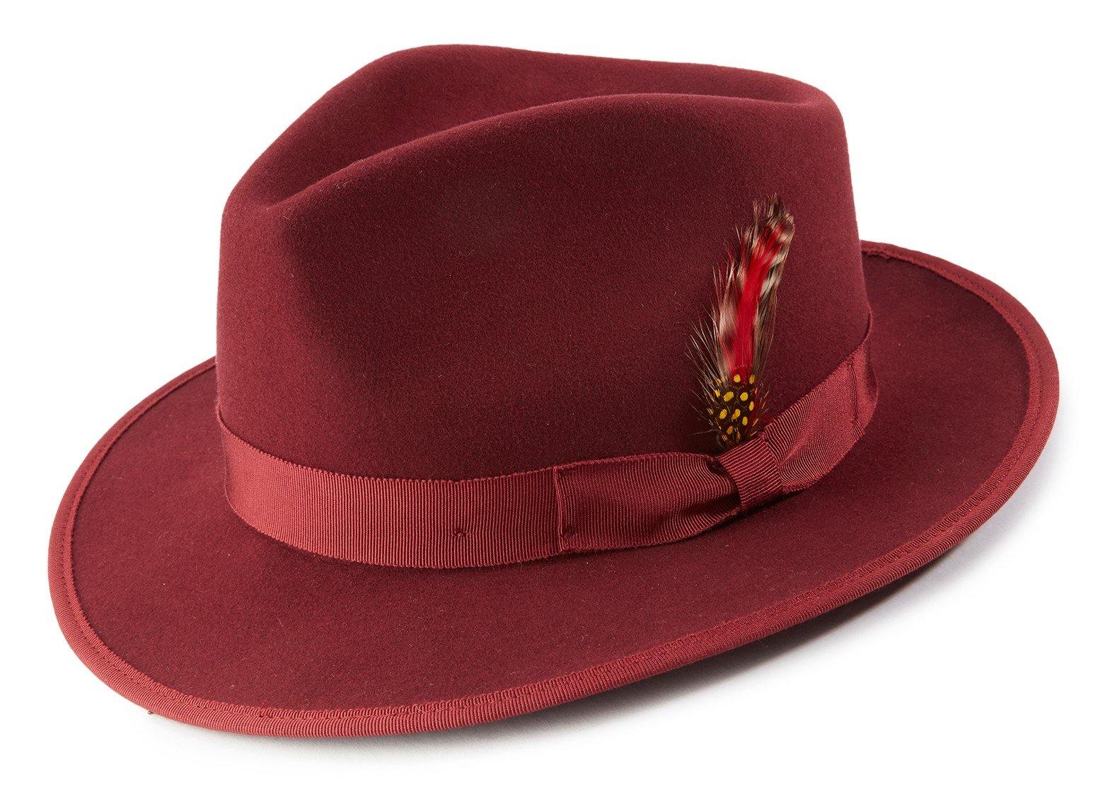 Montique Burgundy Color Varifelt 2 1/3" Inch Wide Brim Wool Felt Hat H-72 - Suits & More