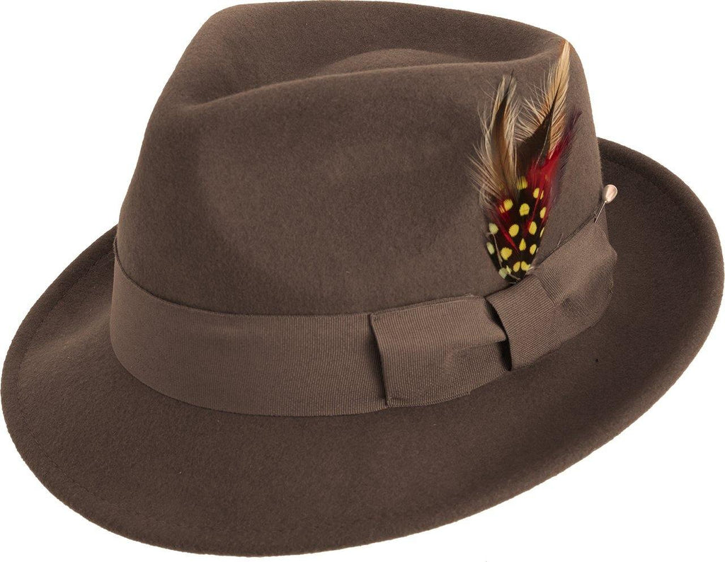 Montique Men's Brown Bogart Fedora 2 1/8 Inch Brim Felt Hat H11 - Suits & More