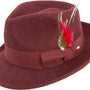 Montique Men's Burgundy Bogart Fedora 2 1/8 Inch Brim Felt Hat H11