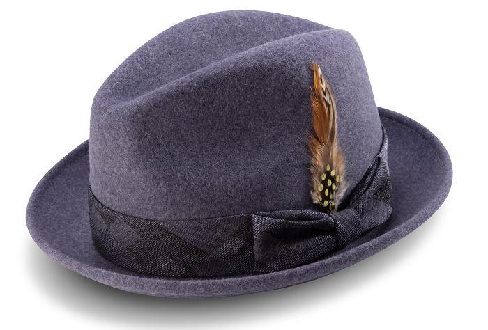 Montique Men's Fashion Bogart Fedora Hat 2 1/4 Inch Wide Brim Color Grape H-2002 - Suits & More