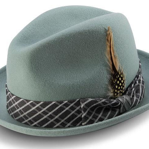 Montique Men's Hat Fedora 2 1/4 Inch Wide Brim Color Green H-2006 - Suits & More