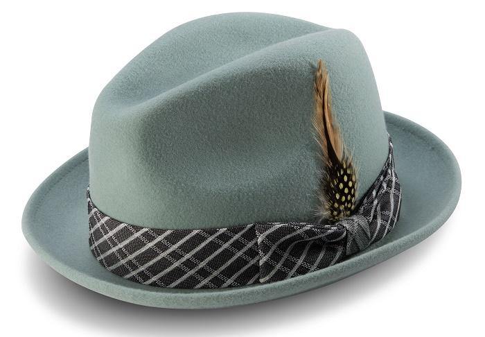 Montique Men's Hat Fedora 2 1/4 Inch Wide Brim Color Green H-2006 - Suits & More