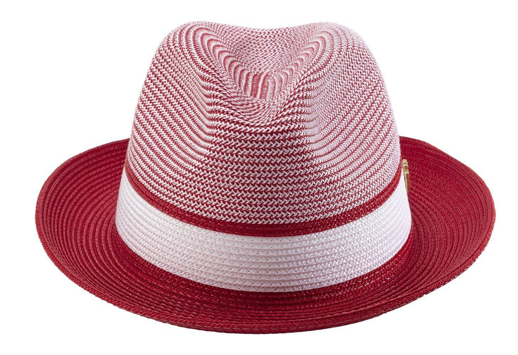 Montique Red Two Tone Braided Pinch Fedora Hat H-22 - Suits & More