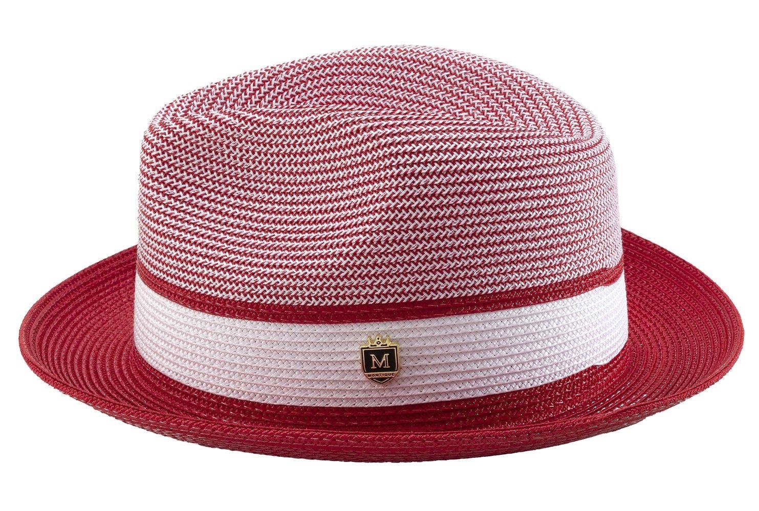 Montique Red Two Tone Braided Pinch Fedora Hat H-22 - Suits & More