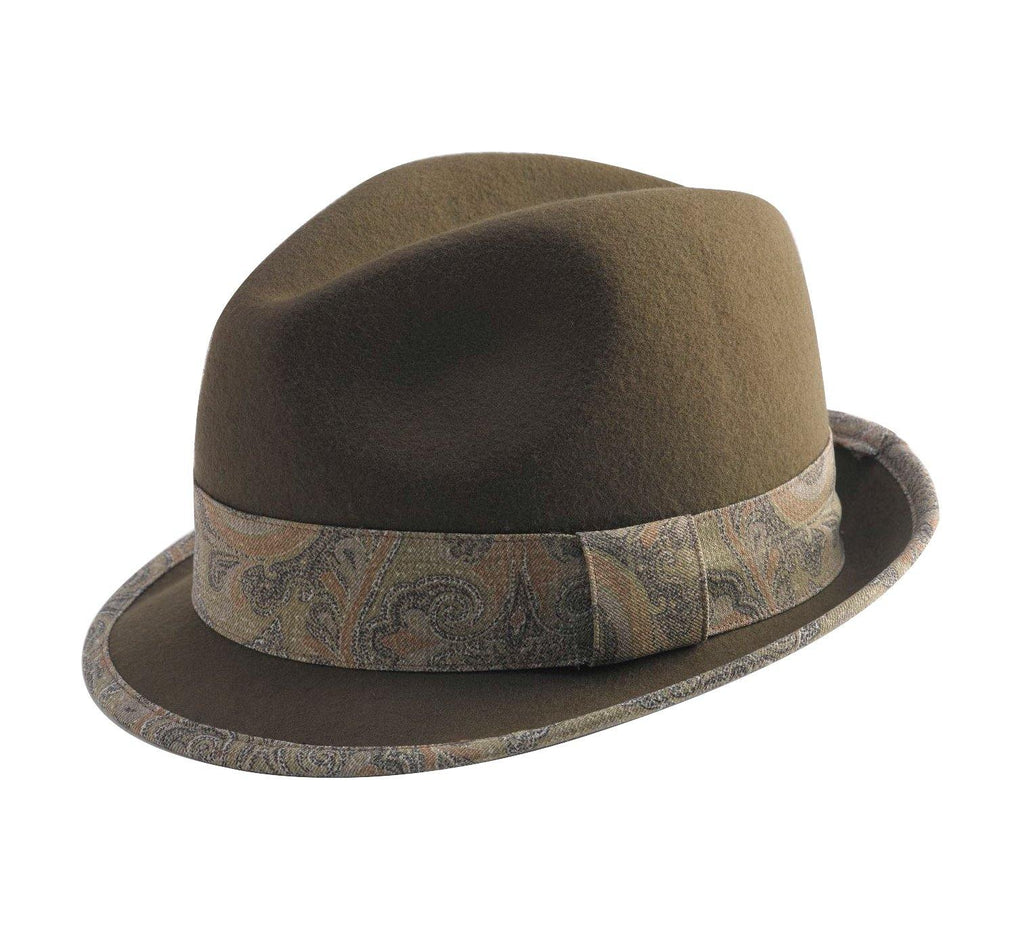 Montique Men's Olive Fedora Stingy Brim Felt Hat H35 - Suits & More