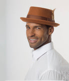 Montique Men's Bronze Lite Felt Stingy Brim Pork Pie Felt Hat H44 - Suits & More