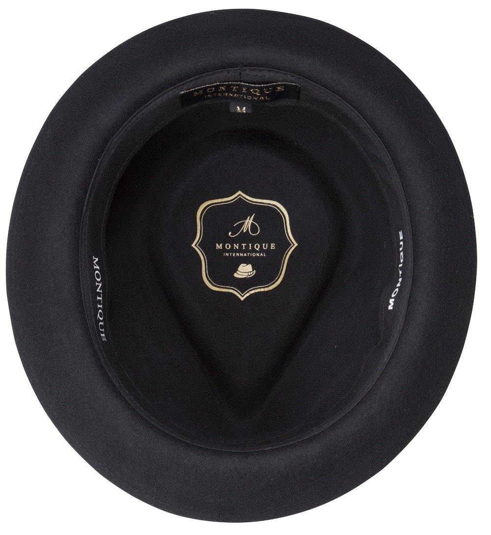 Montique Men's Black Bogart Stingy Brim Fine Wool Felt Teardrop Dent Hat H-54 - Suits & More