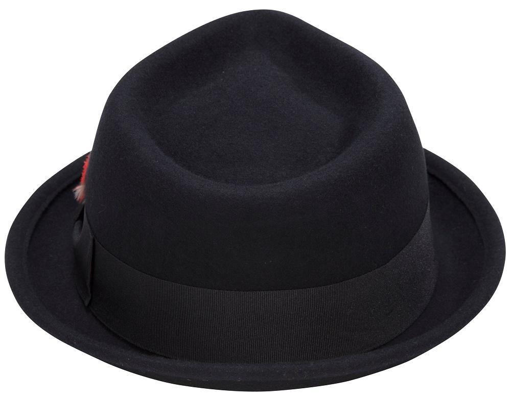 Montique Men's Black Bogart Stingy Brim Fine Wool Felt Teardrop Dent Hat H-54 - Suits & More