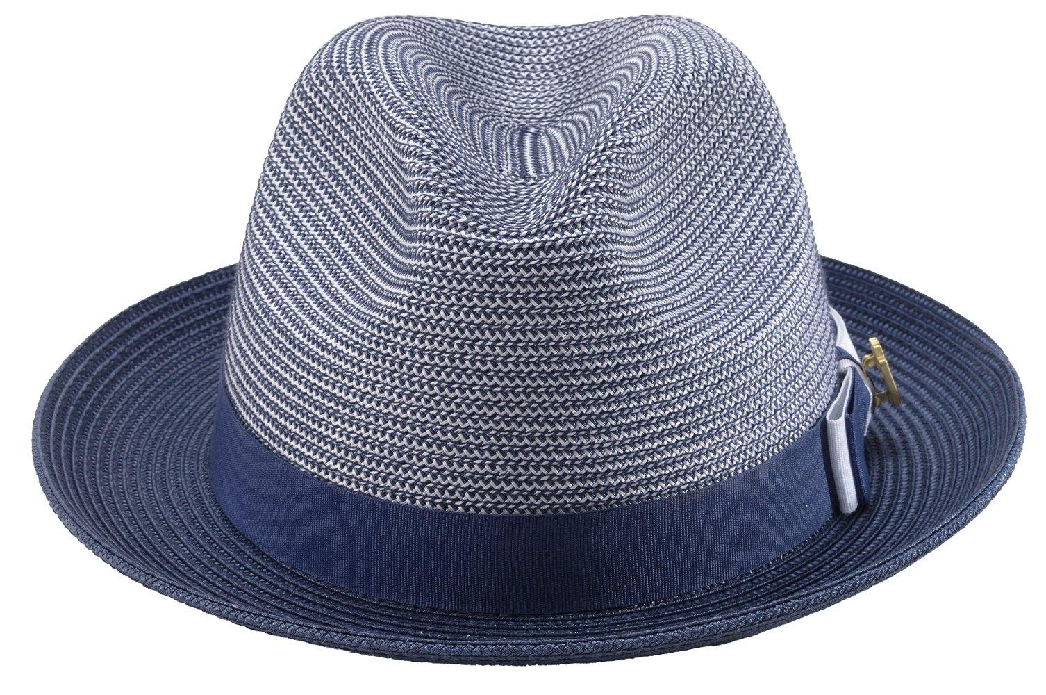 Men's Braided Two Tone Stingy Brim Pinch Fedora Hat in Navy H-68 - Suits & More