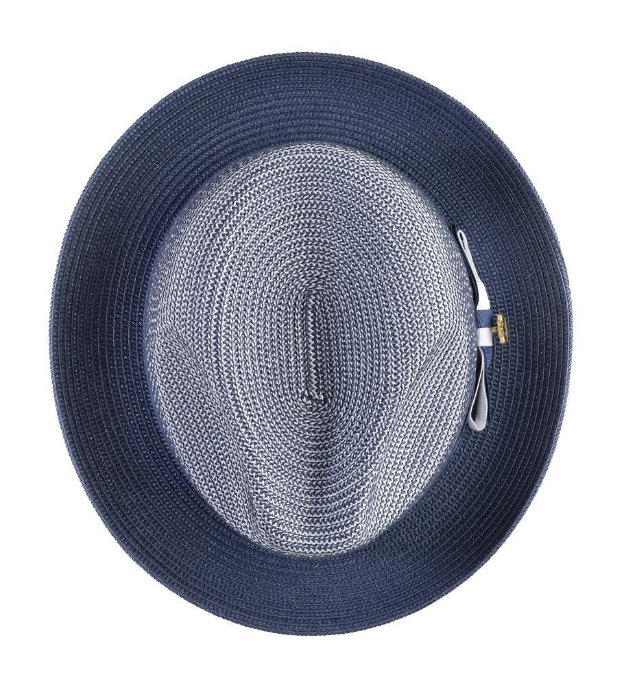 Men's Braided Two Tone Stingy Brim Pinch Fedora Hat in Navy H-68 - Suits & More