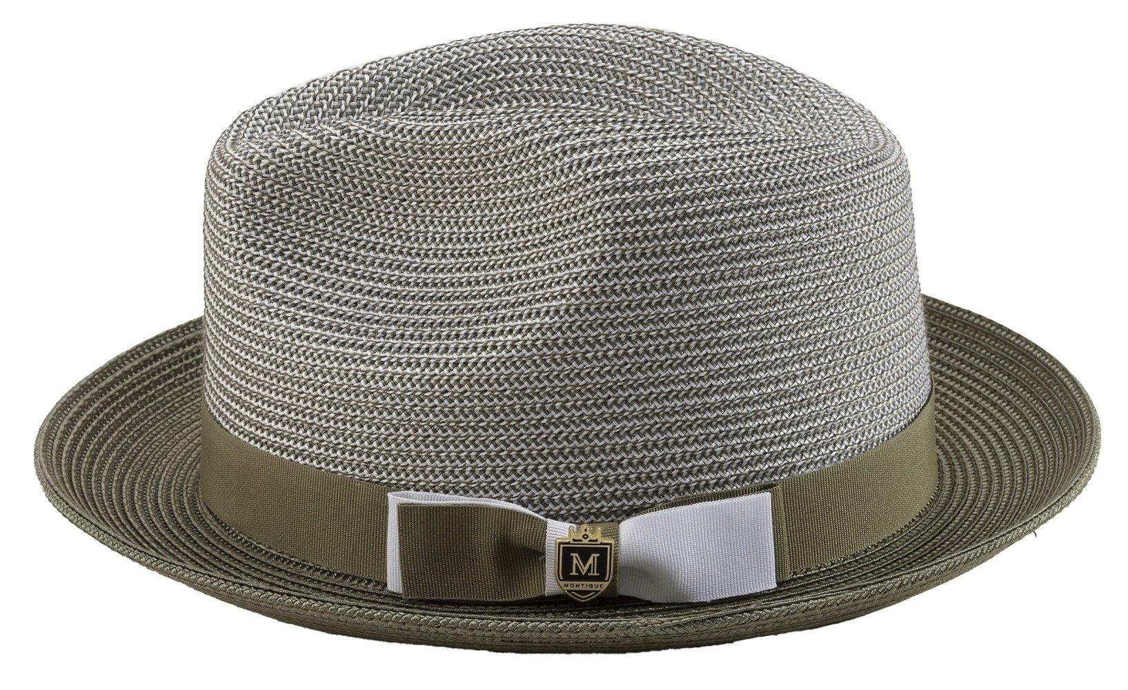 Men's Braided Two Tone Stingy Brim Pinch Fedora Hat in Olive H-68 - Suits & More