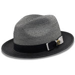 Men's Braided Two Tone Stingy Brim Pinch Fedora Hat in Black H68