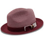 Men's Braided Two Tone Stingy Brim Pinch Fedora Hat in Burgundy H68