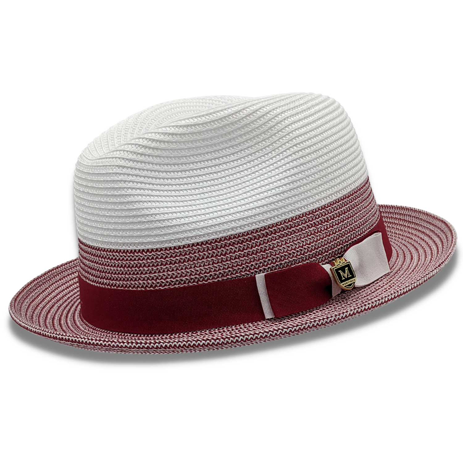 Braided Stingy Brim Pinch Fedora Hat in Red H69