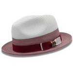 Two Tone Braided Stingy Brim Pinch Fedora Hat in Red H69