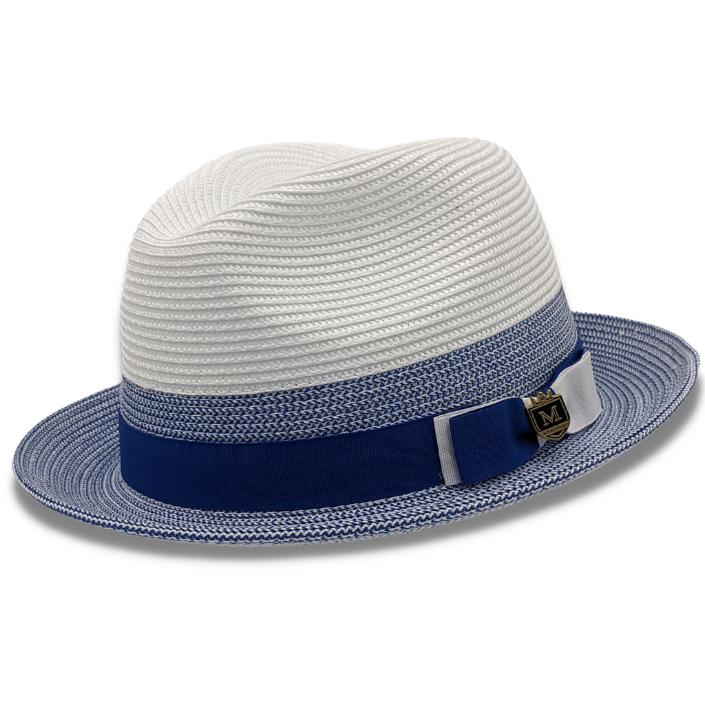 Tone Braided Stingy Brim Pinch Fedora Hat in Royal H69