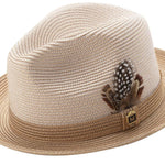Jazzique Collection: Men's Braided Two Tone Stingy Brim Pinch Fedora Hat in Tan
