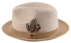 Men's Braided Two Tone Stingy Brim Pinch Fedora Hat in Tan - H73 - Suits & More