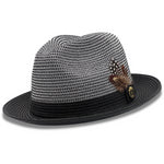 Men's Braided Two Tone Stingy Brim Pinch Fedora Hat in Black - H73