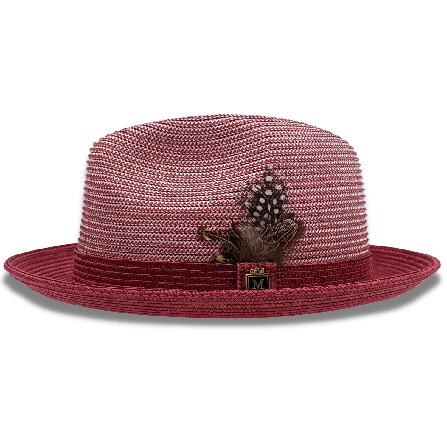 Men's Braided Two Tone Stingy Brim Pinch Fedora Hat in Cranberry - H73 ...