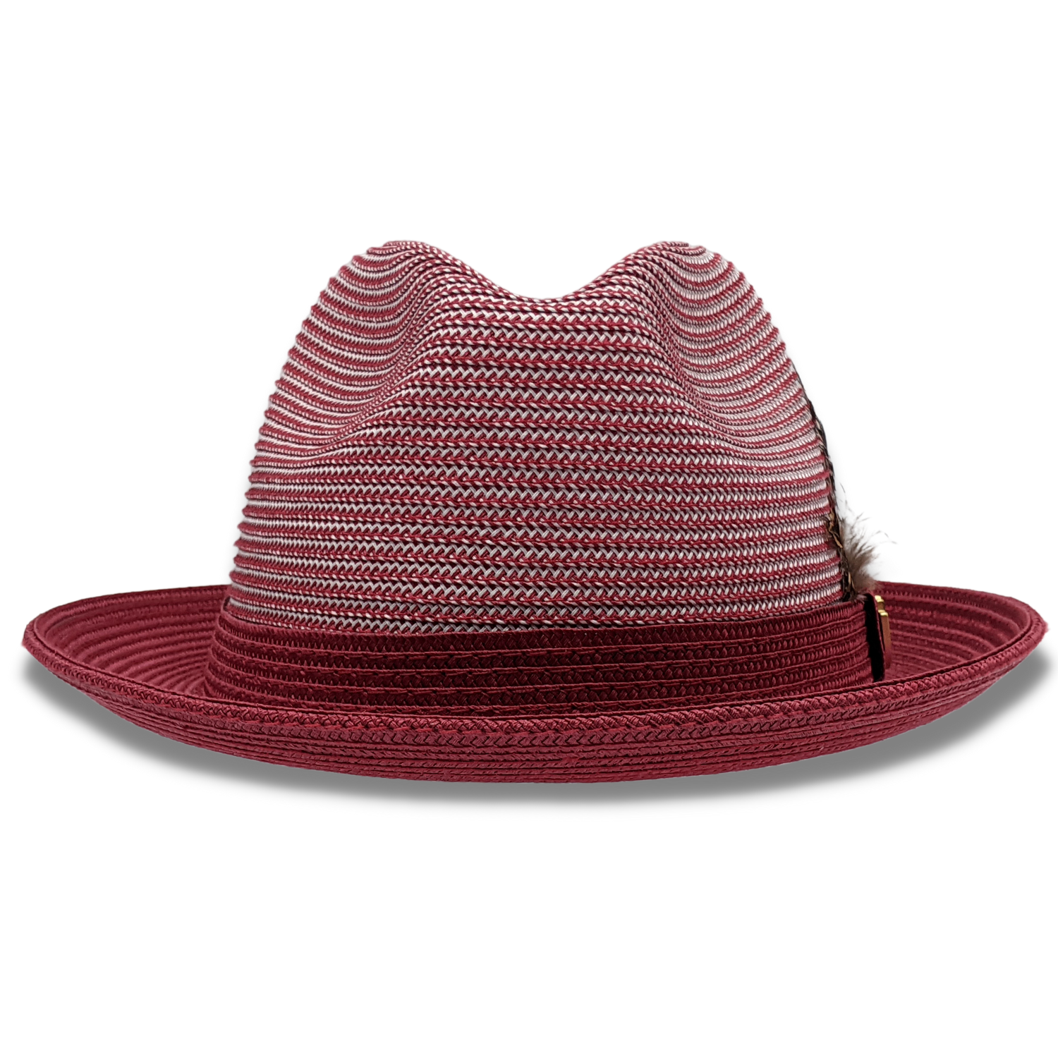 Men's Braided Two Tone Stingy Brim Pinch Fedora Hat in Cranberry - H73